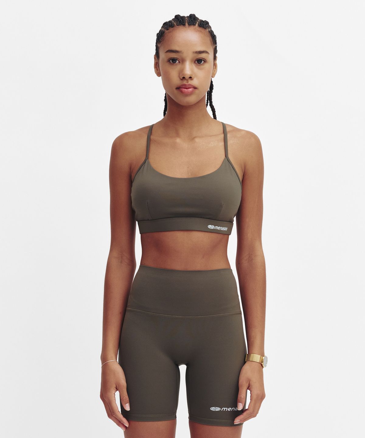 미나수(MENASOO) Cross Strap Bra Top_Khaki
