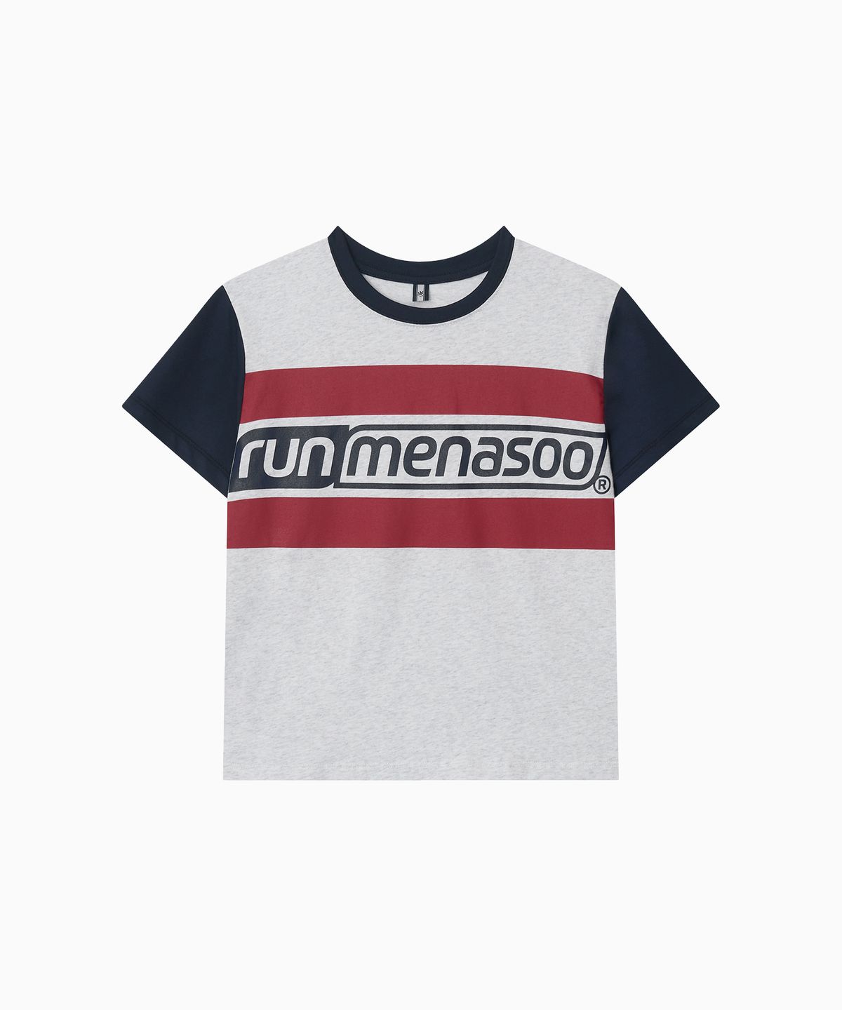 미나수(MENASOO) Menasoo Run Logo Short Sleeve T Shirt_White Melange