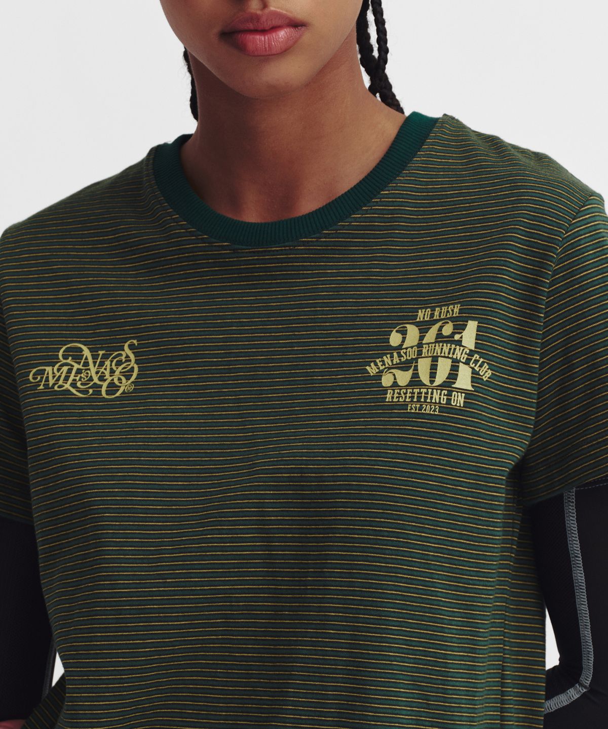 미나수(MENASOO) Vintage Stripe Short Sleeve T Shirt_Green