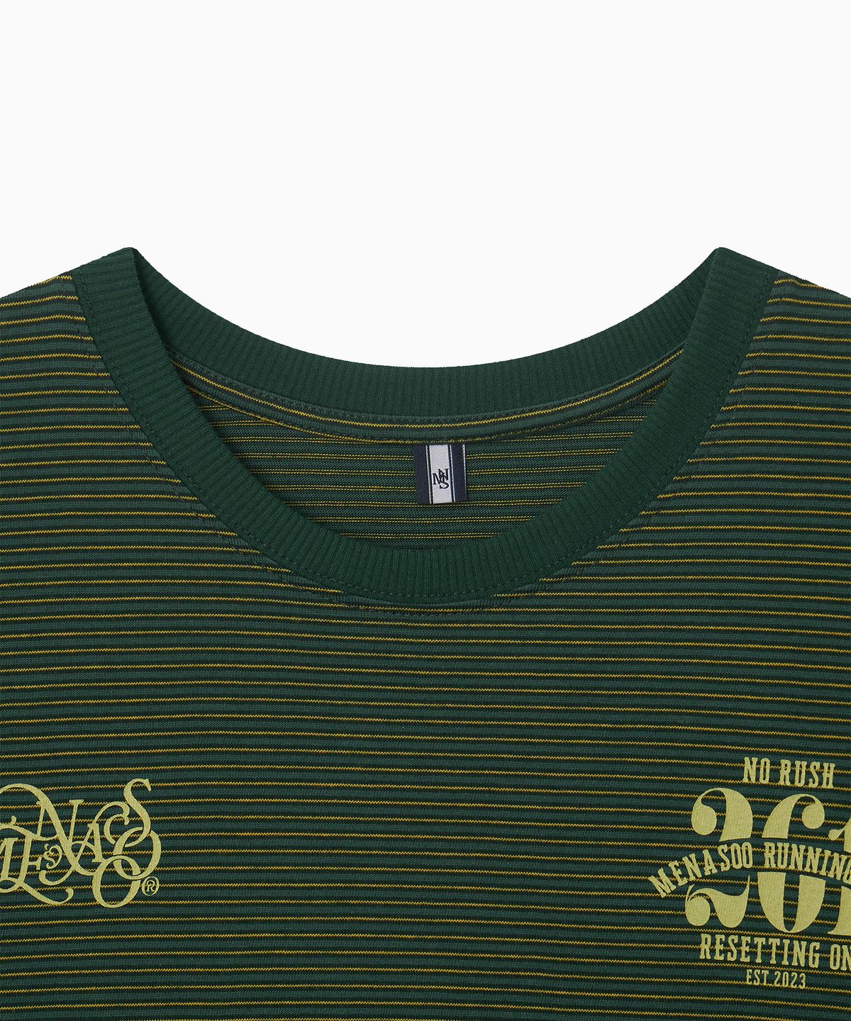 미나수(MENASOO) Vintage Stripe Short Sleeve T Shirt_Green