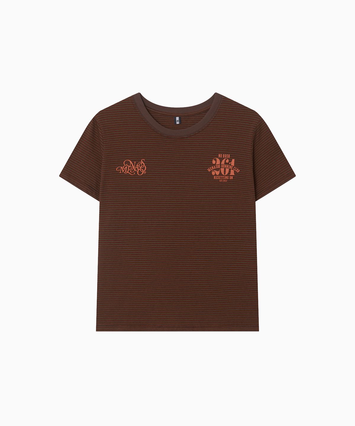 미나수(MENASOO) Vintage Stripe Short Sleeve T Shirt_Brown