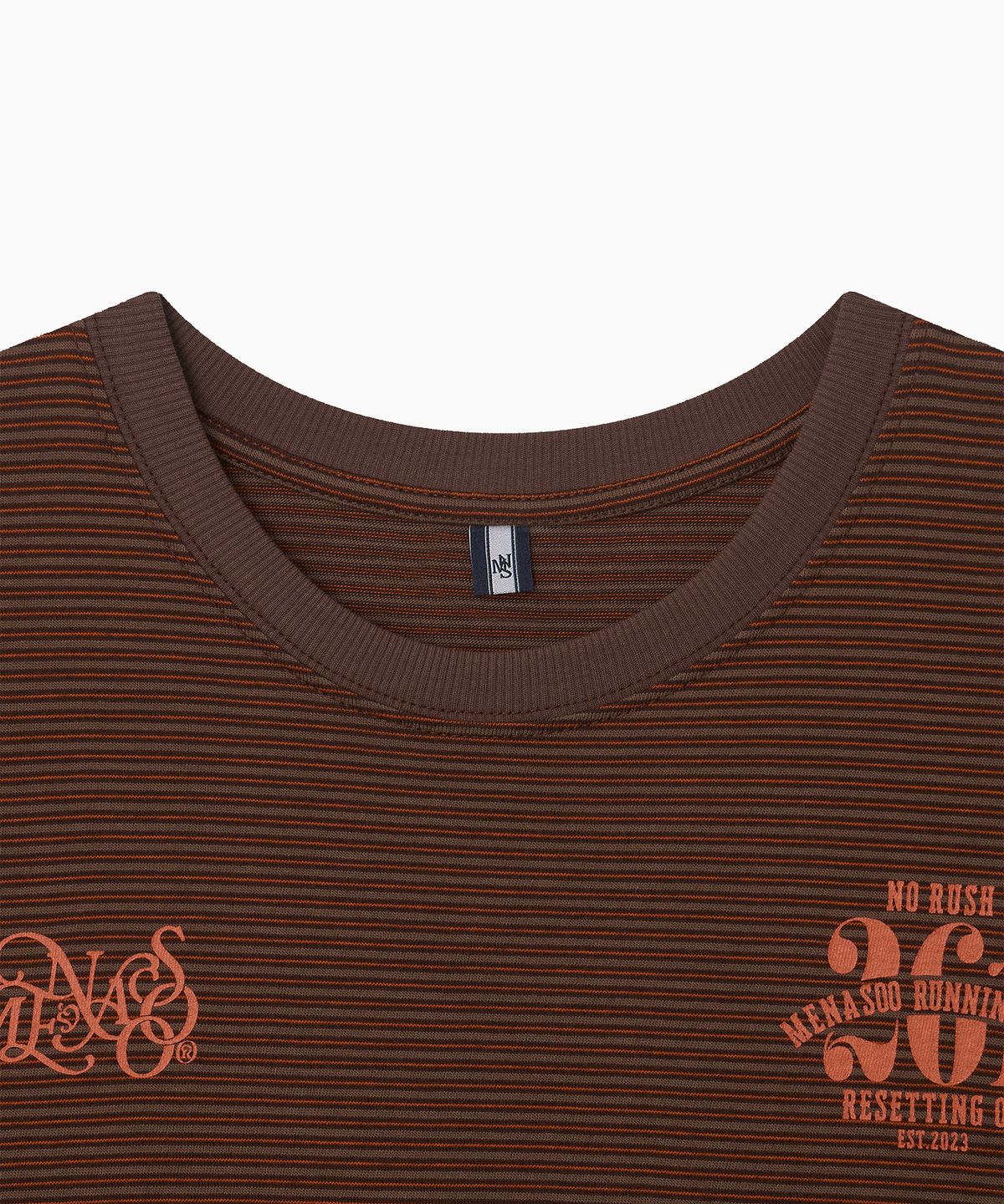 미나수(MENASOO) Vintage Stripe Short Sleeve T Shirt_Brown