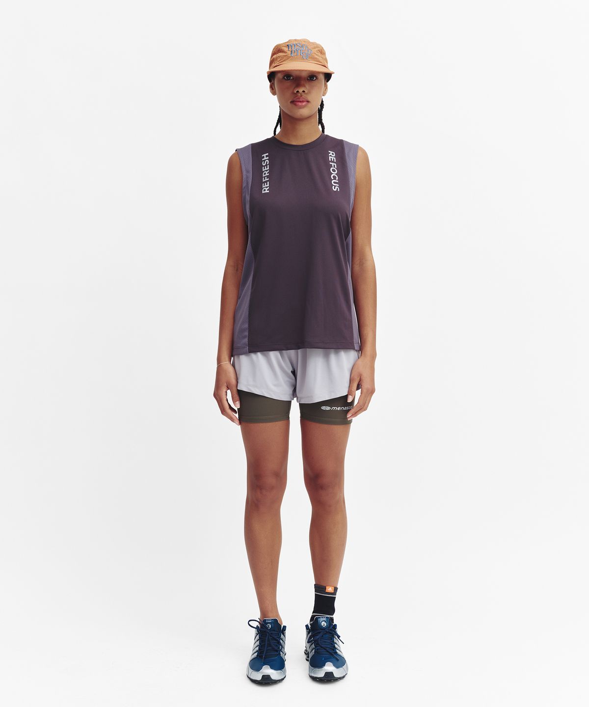 미나수(MENASOO) Refocus Mesh Sleeveless Top_Charcoal