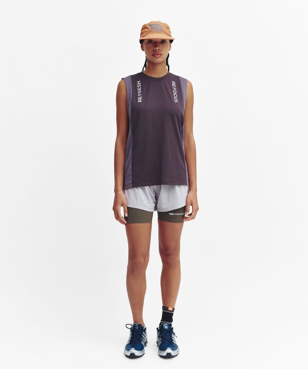 미나수(MENASOO) Refocus Mesh Sleeveless Top_Charcoal