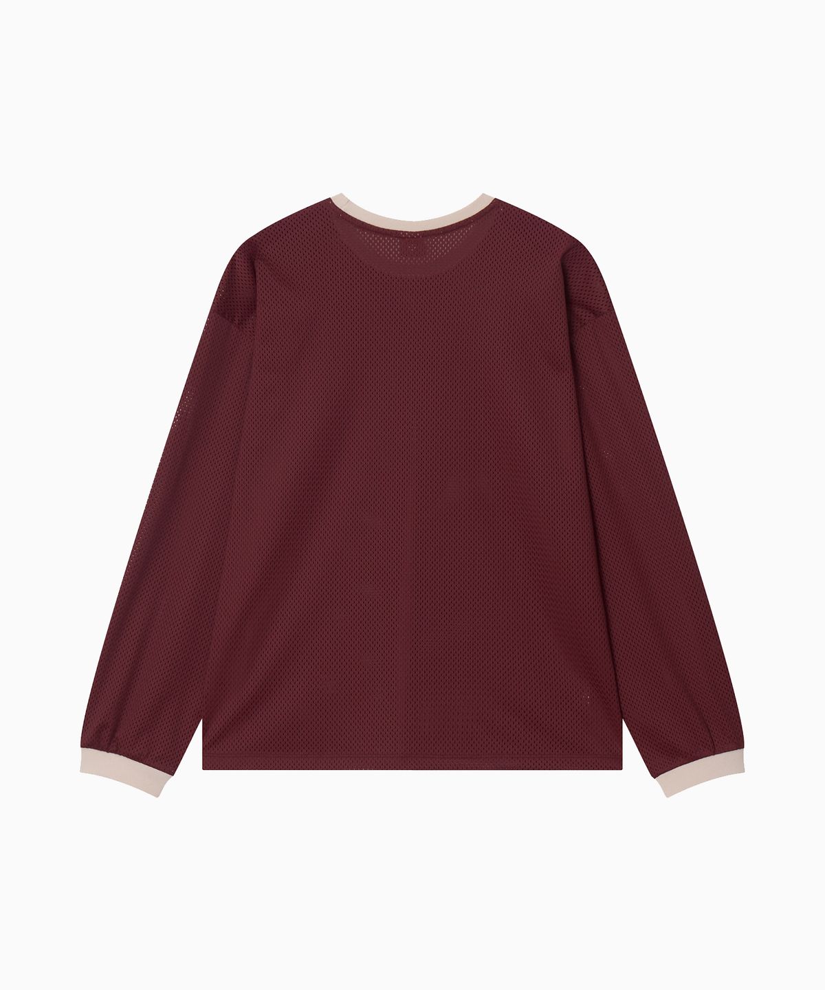 미나수(MENASOO) Refocus Mesh Round Neck T Shirt_Burgundy