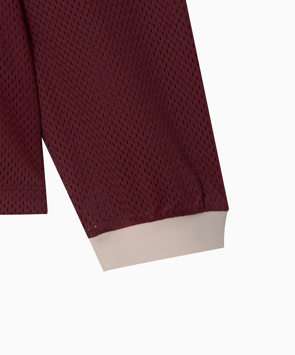 미나수(MENASOO) Refocus Mesh Round Neck T Shirt_Burgundy
