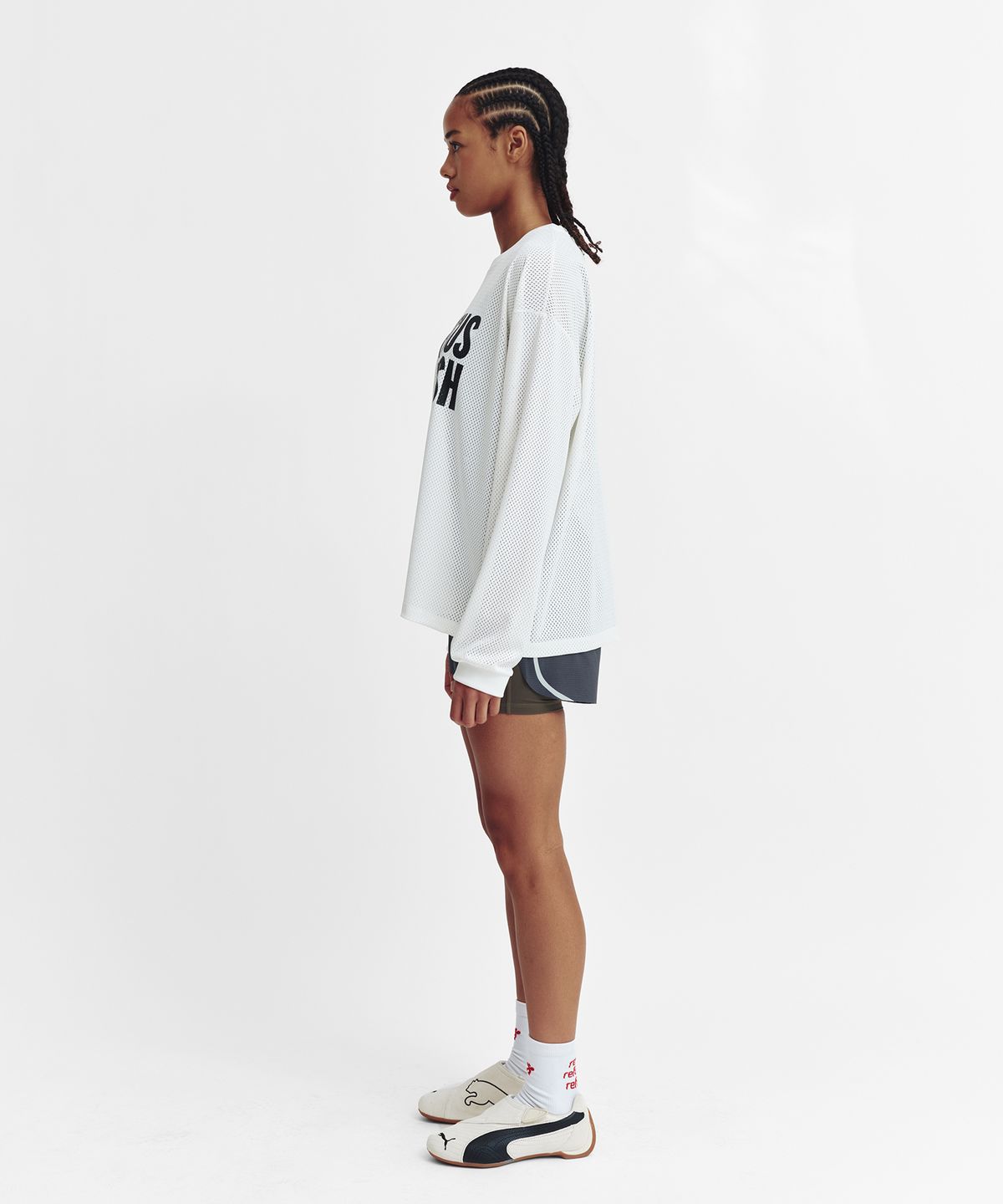 미나수(MENASOO) Refocus Mesh Round Neck T Shirt_White