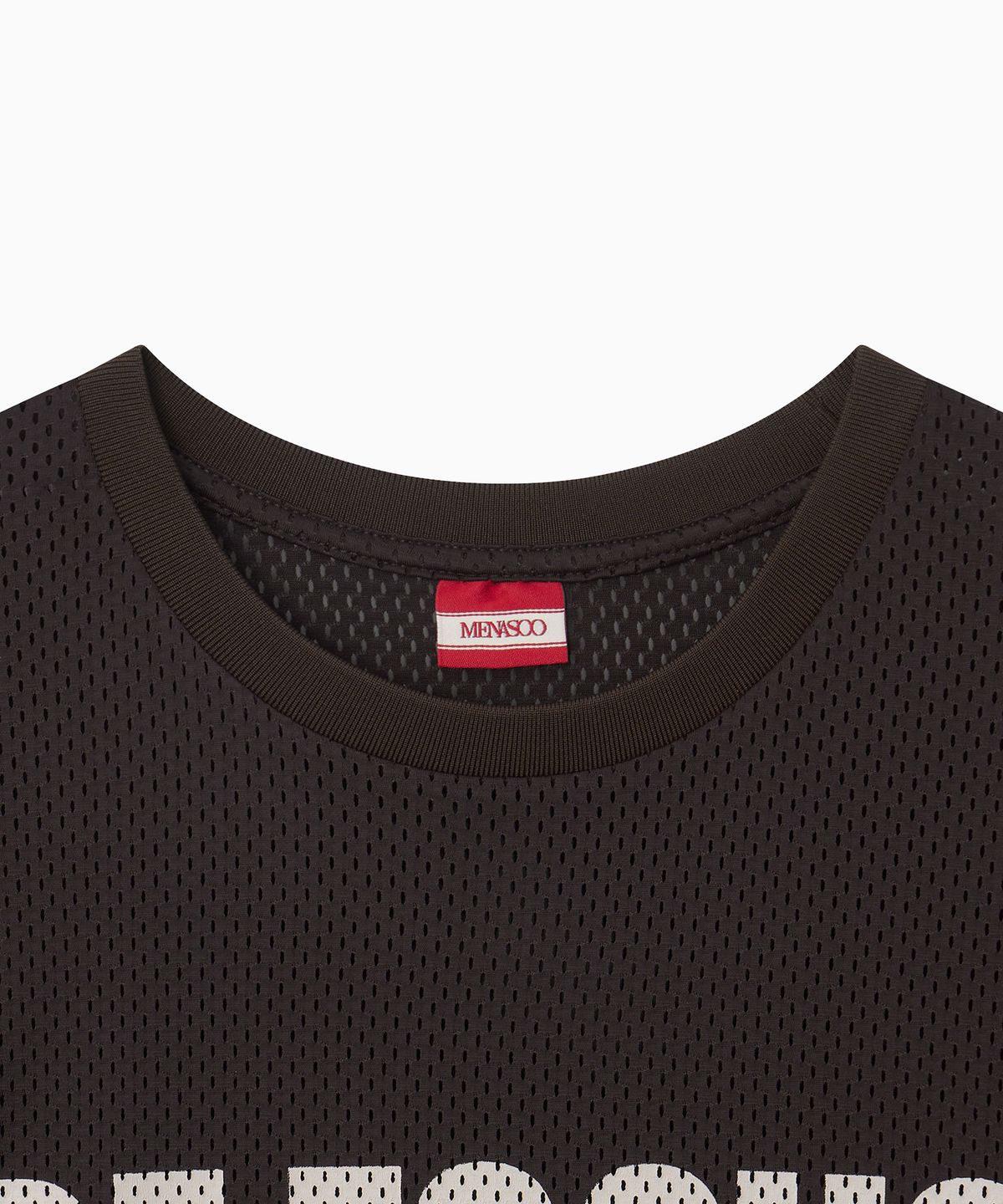 미나수(MENASOO) Refocus Mesh Round Neck T Shirt_Brown