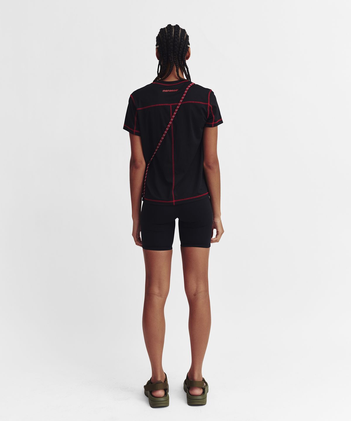 미나수(MENASOO) Sports Fit Contrast Stitch Short Sleeve T Shirt_Black
