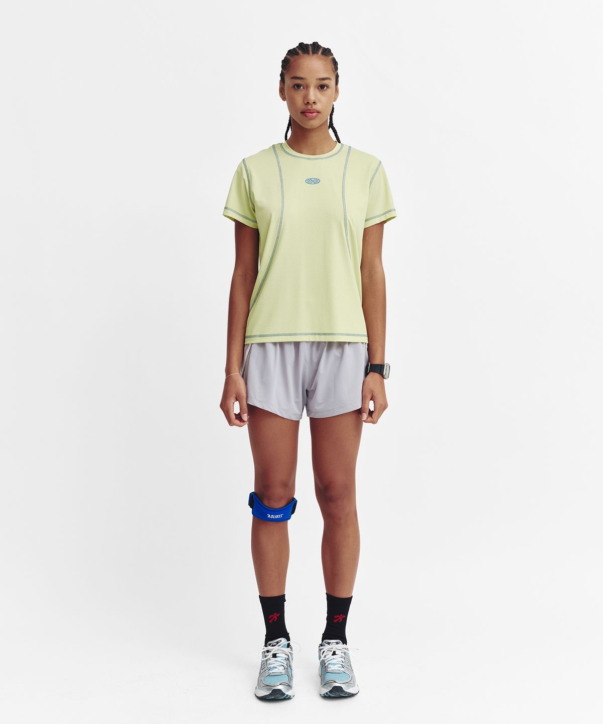 미나수(MENASOO) Sports Fit Contrast Stitch Short Sleeve T Shirt_Lime