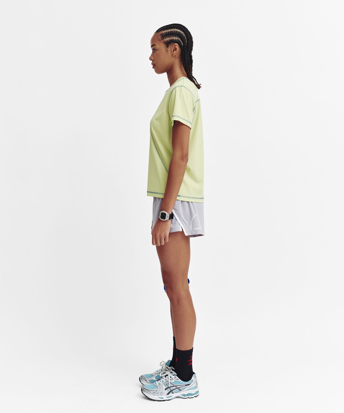 미나수(MENASOO) Sports Fit Contrast Stitch Short Sleeve T Shirt_Lime