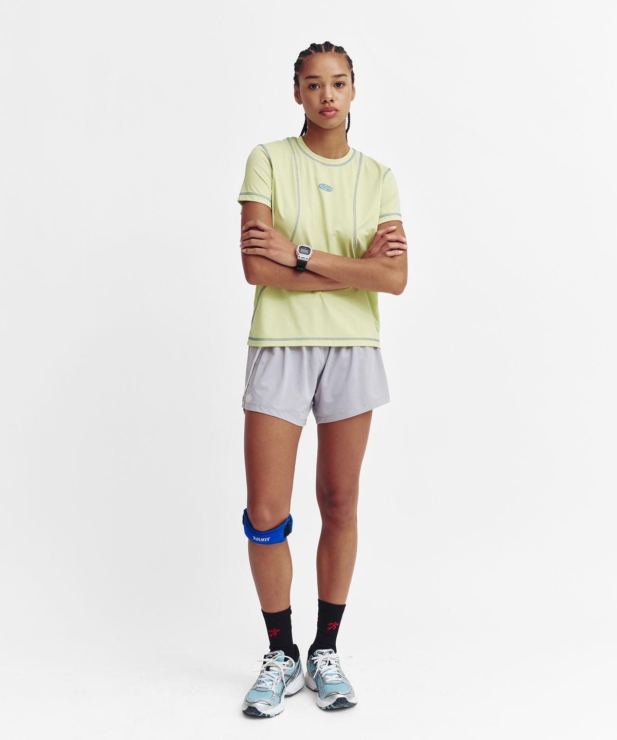 미나수(MENASOO) Sports Fit Contrast Stitch Short Sleeve T Shirt_Lime