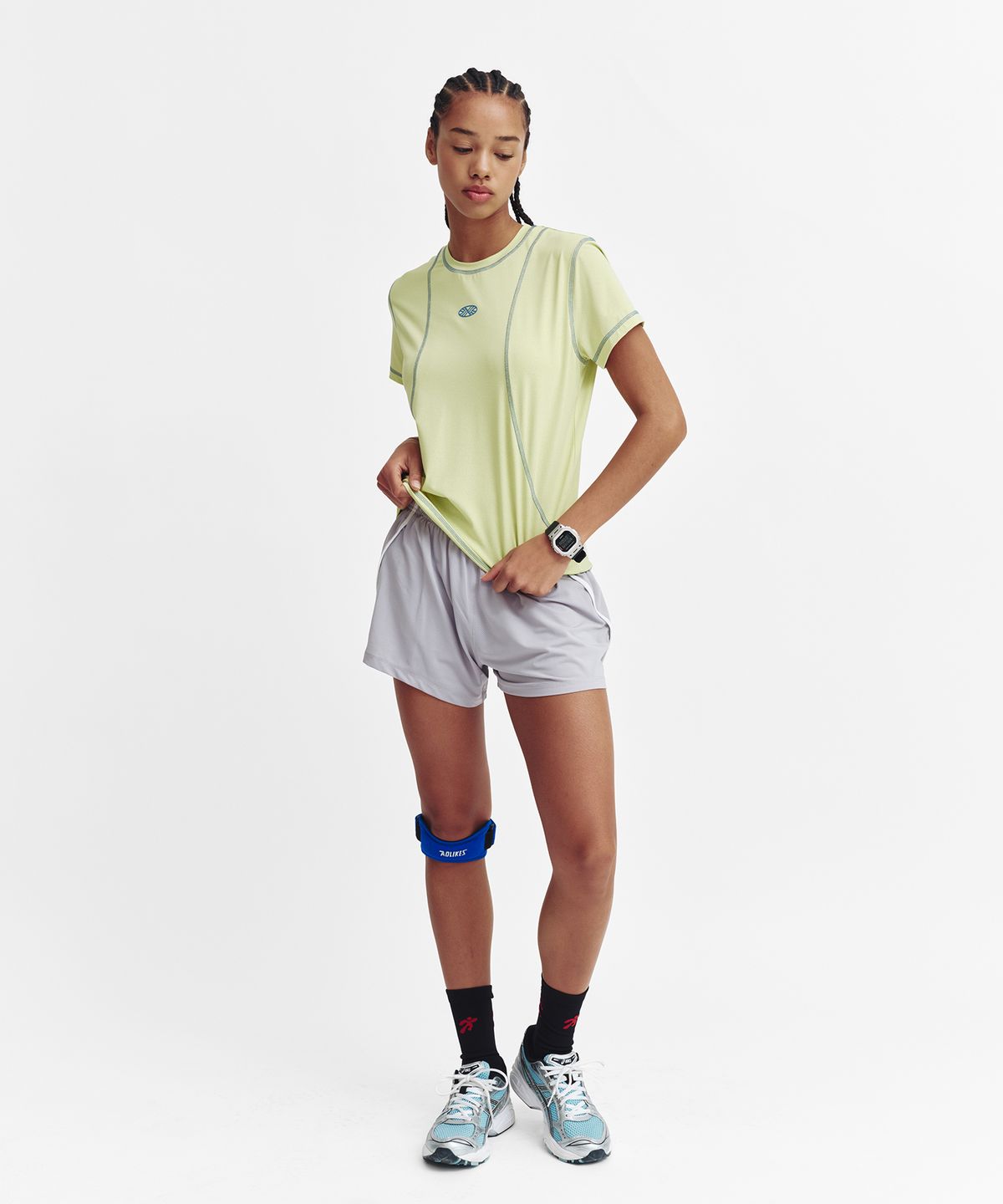 미나수(MENASOO) Sports Fit Contrast Stitch Short Sleeve T Shirt_Lime