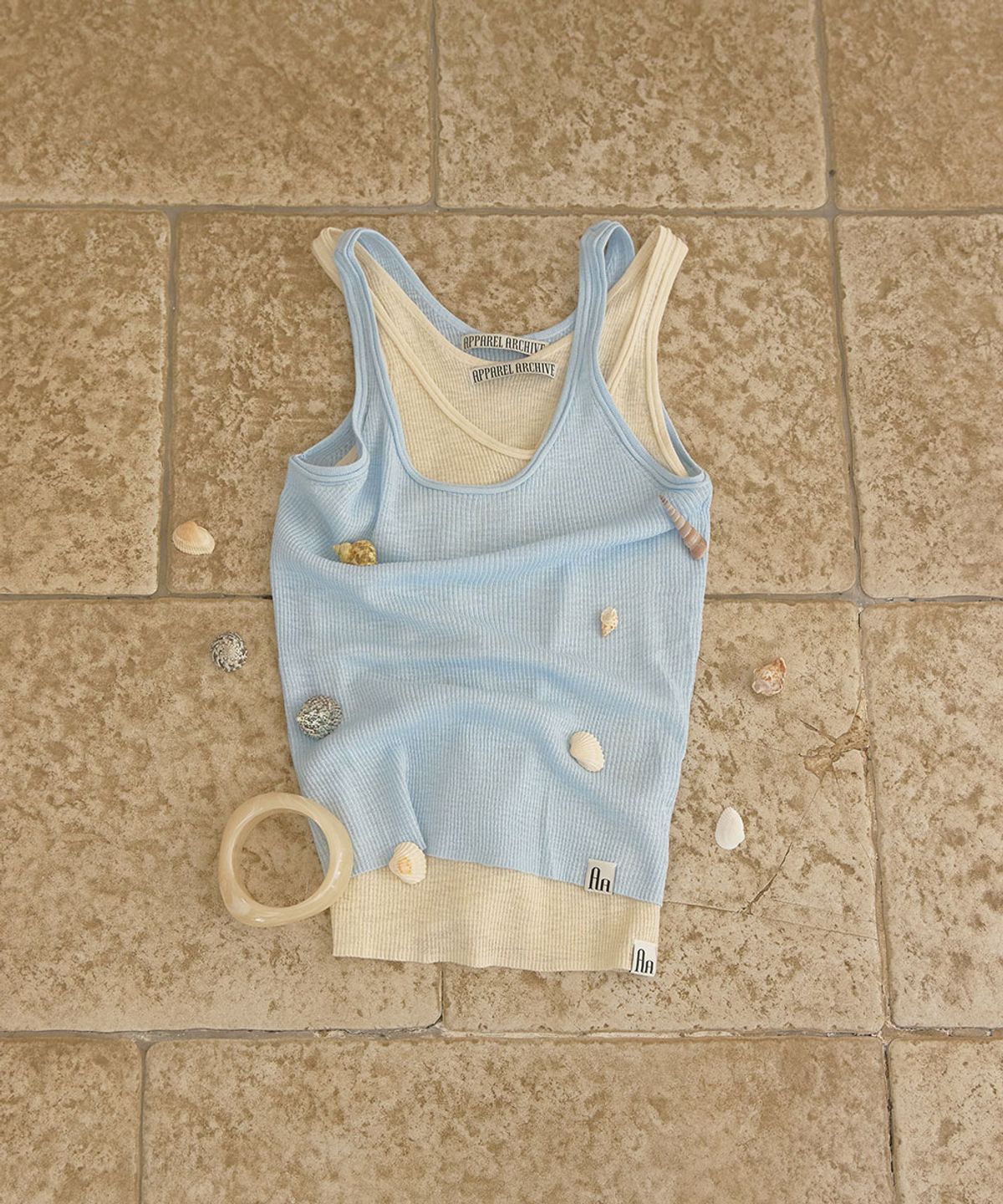 어패럴아카이브(APPAREL ARCHIVE) Halo layered knit sleeveless - Skyblue