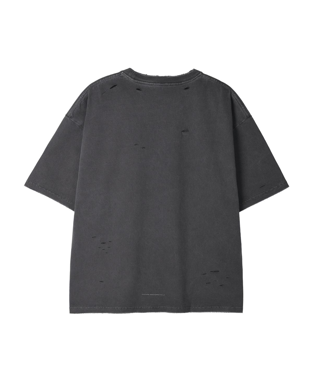 핍스 모터사이클(PHYPS MOTORCYCLE) Pigment Demage Single Logo Half T-Shirts Charcoal