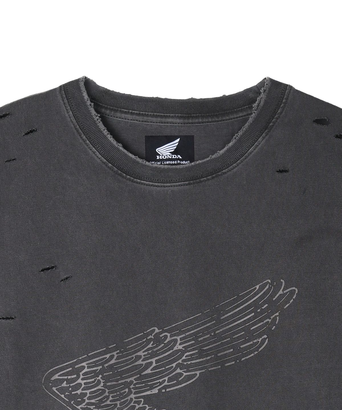 핍스 모터사이클(PHYPS MOTORCYCLE) Pigment Demage Single Logo Half T-Shirts Charcoal