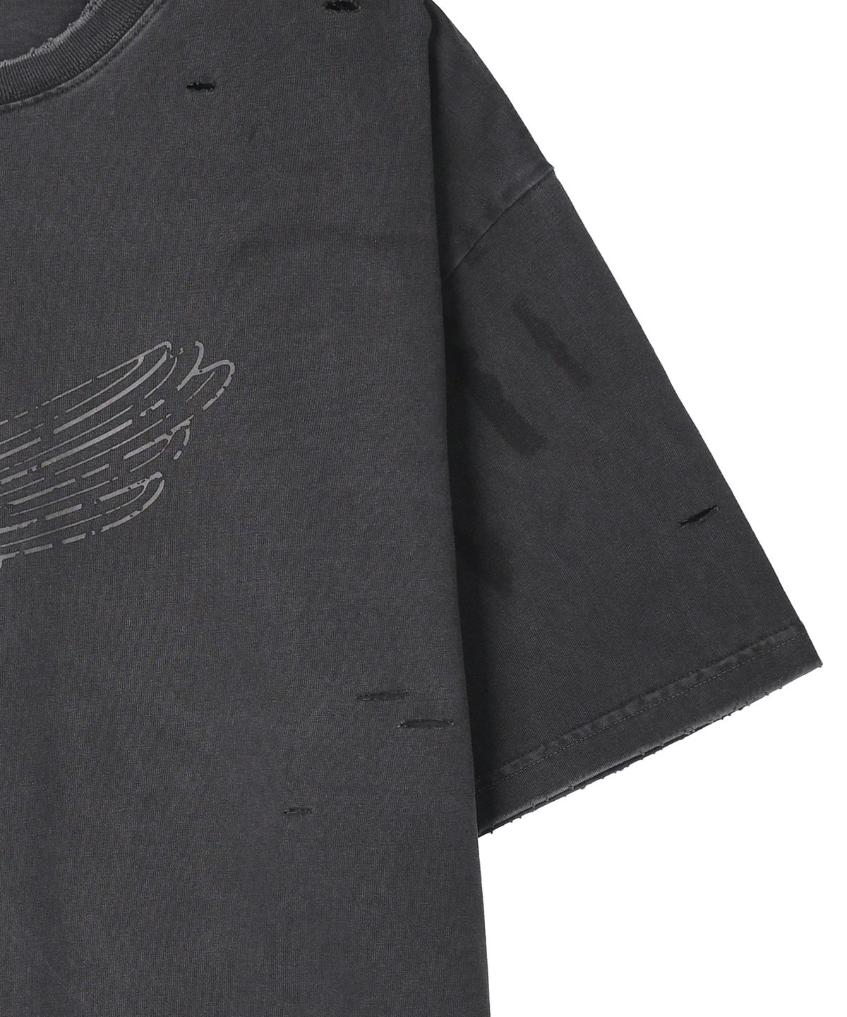 핍스 모터사이클(PHYPS MOTORCYCLE) Pigment Demage Single Logo Half T-Shirts Charcoal