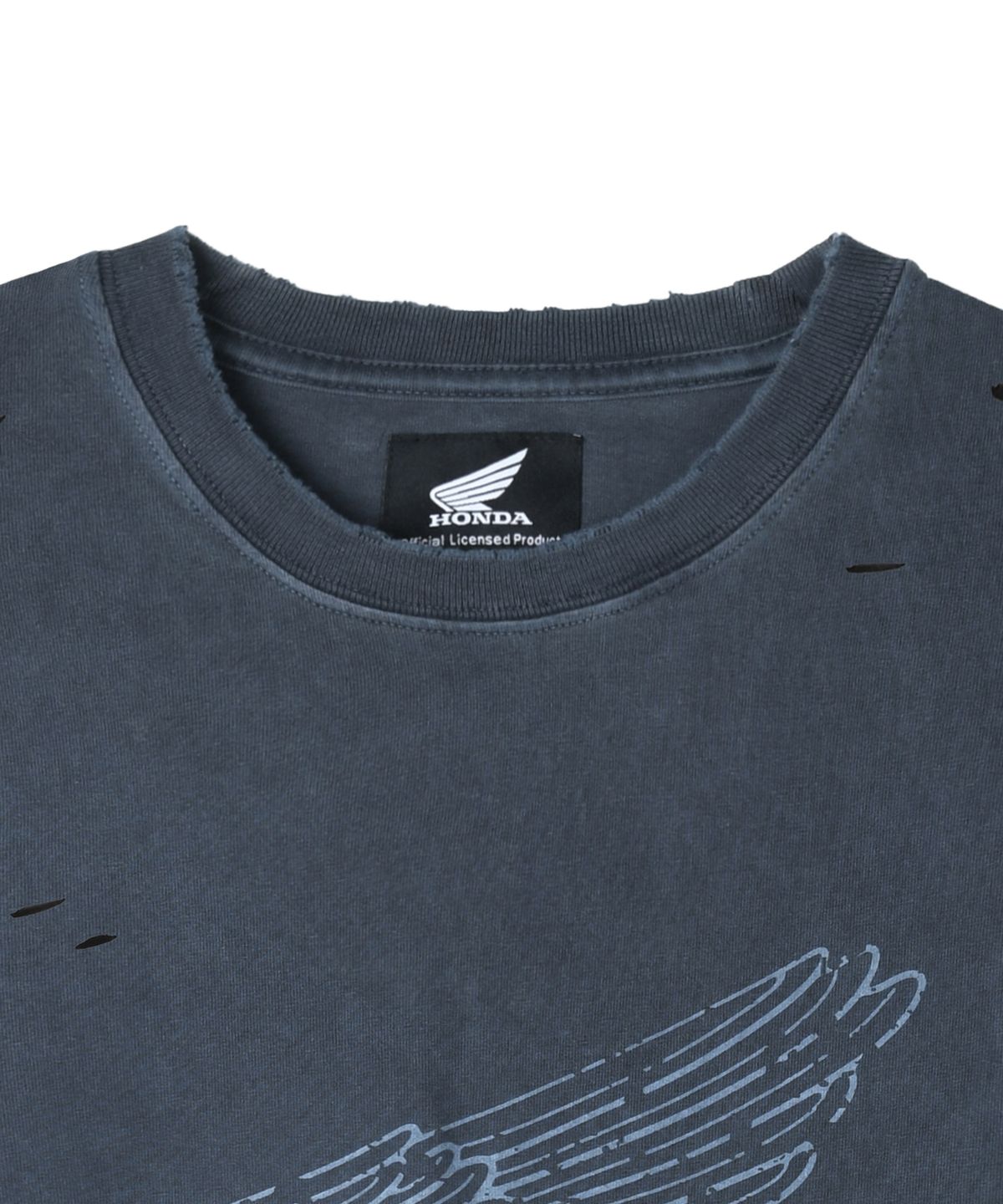 핍스 모터사이클(PHYPS MOTORCYCLE) Pigment Demage Single Logo Half T-Shirts Navy