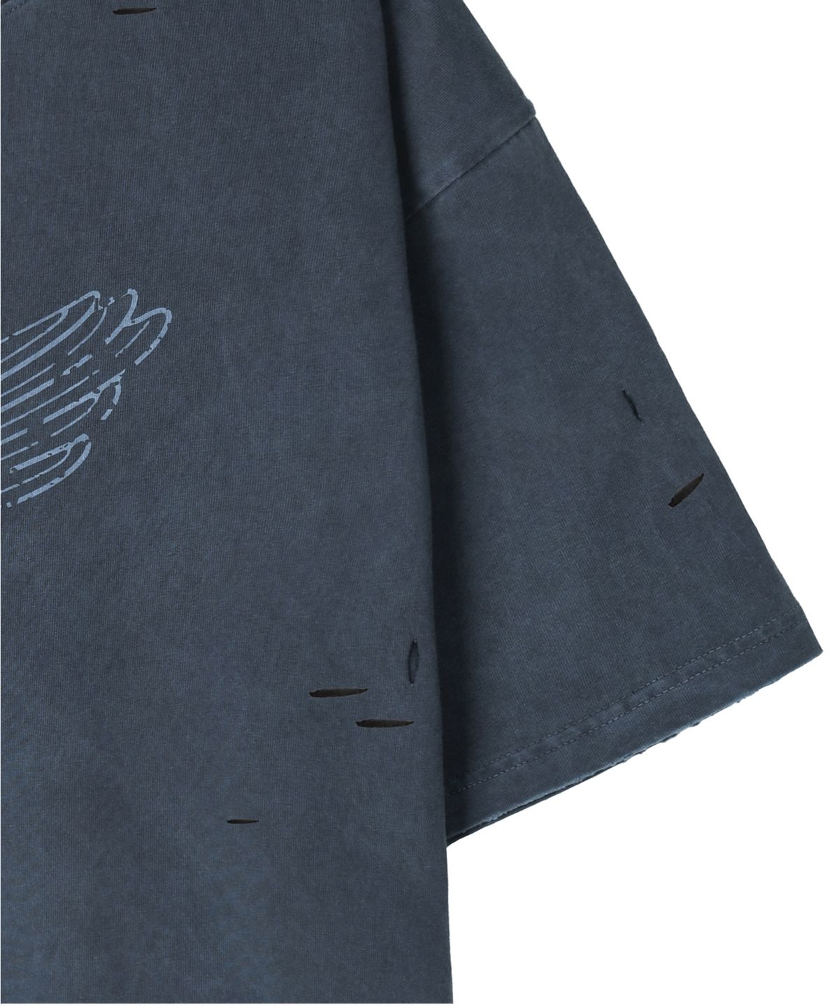 핍스 모터사이클(PHYPS MOTORCYCLE) Pigment Demage Single Logo Half T-Shirts Navy