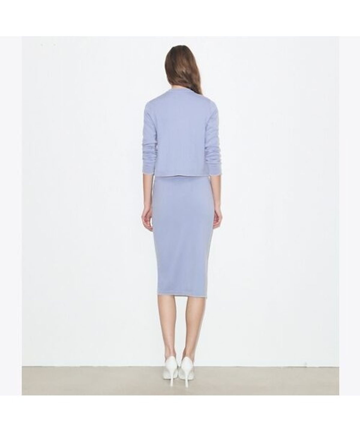 토리버치(TORYBURCH) 켄드라 울 스캘럽 가디건 - 페일 블루 / 뉴 아이보리
