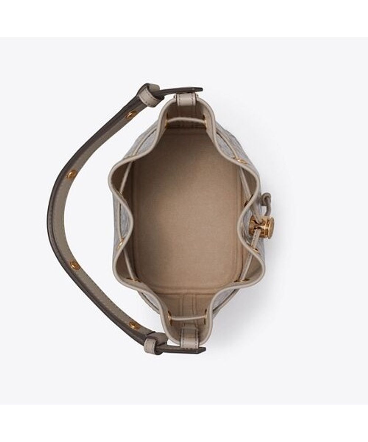 토리버치(TORYBURCH) 티 모노그램 코티드 자카드 버킷백 - 차콜