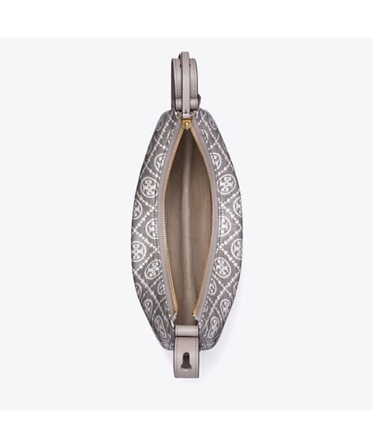 토리버치(TORYBURCH) 로미 티 모노그램 코티드 자카드 하프문백 - 차콜