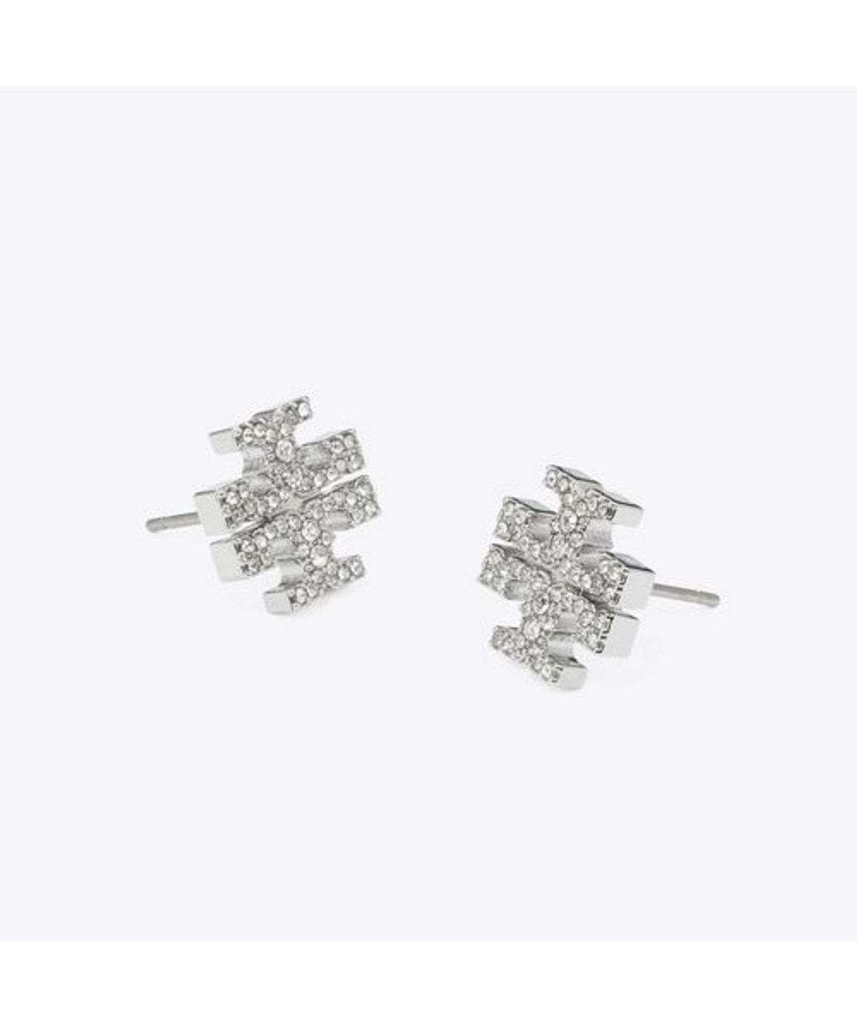 토리버치(TORYBURCH) 아이콘 파베 스터드 이어링 - 토리 실버 / 크리스탈