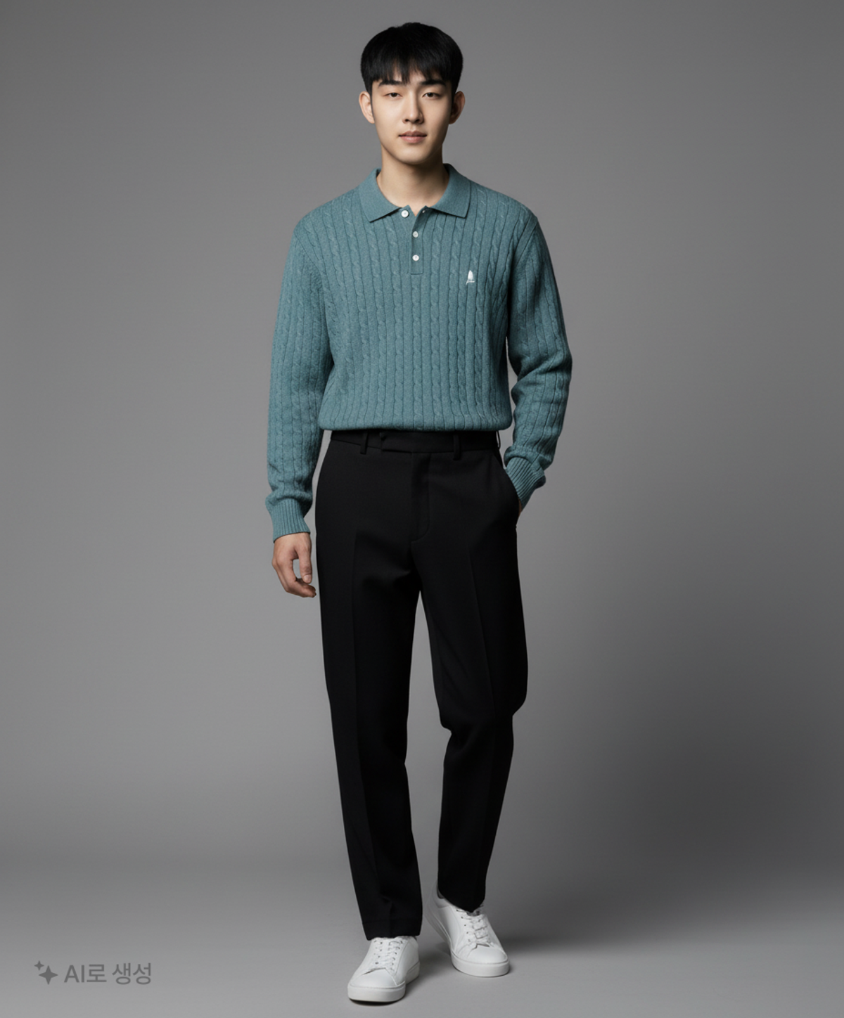 예일(YALE) 헤리티지 댄 케이블 피케 니트 블루 그린 XL