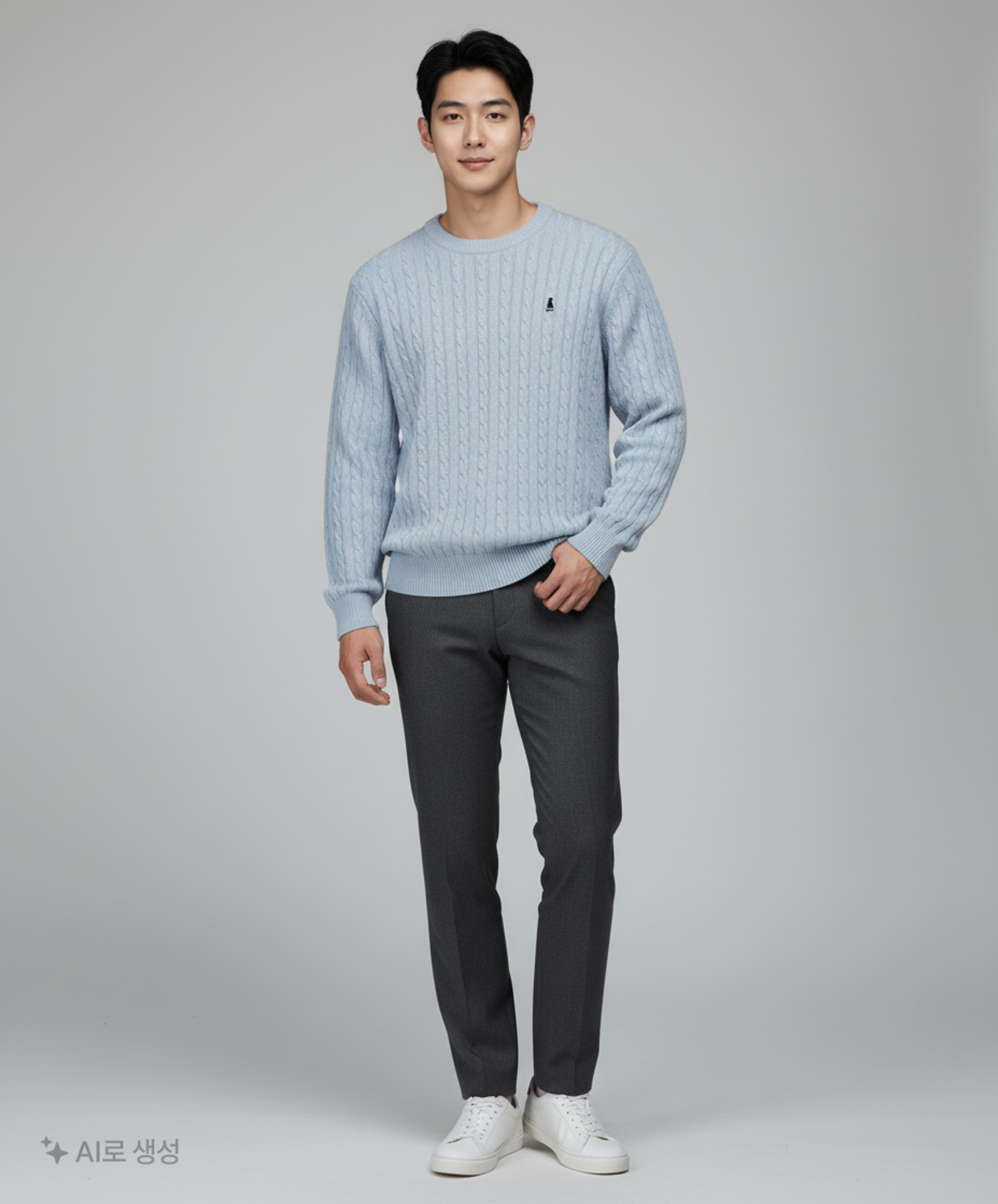 예일(YALE) 케이블 라운드 니트_블루 그레이 XL