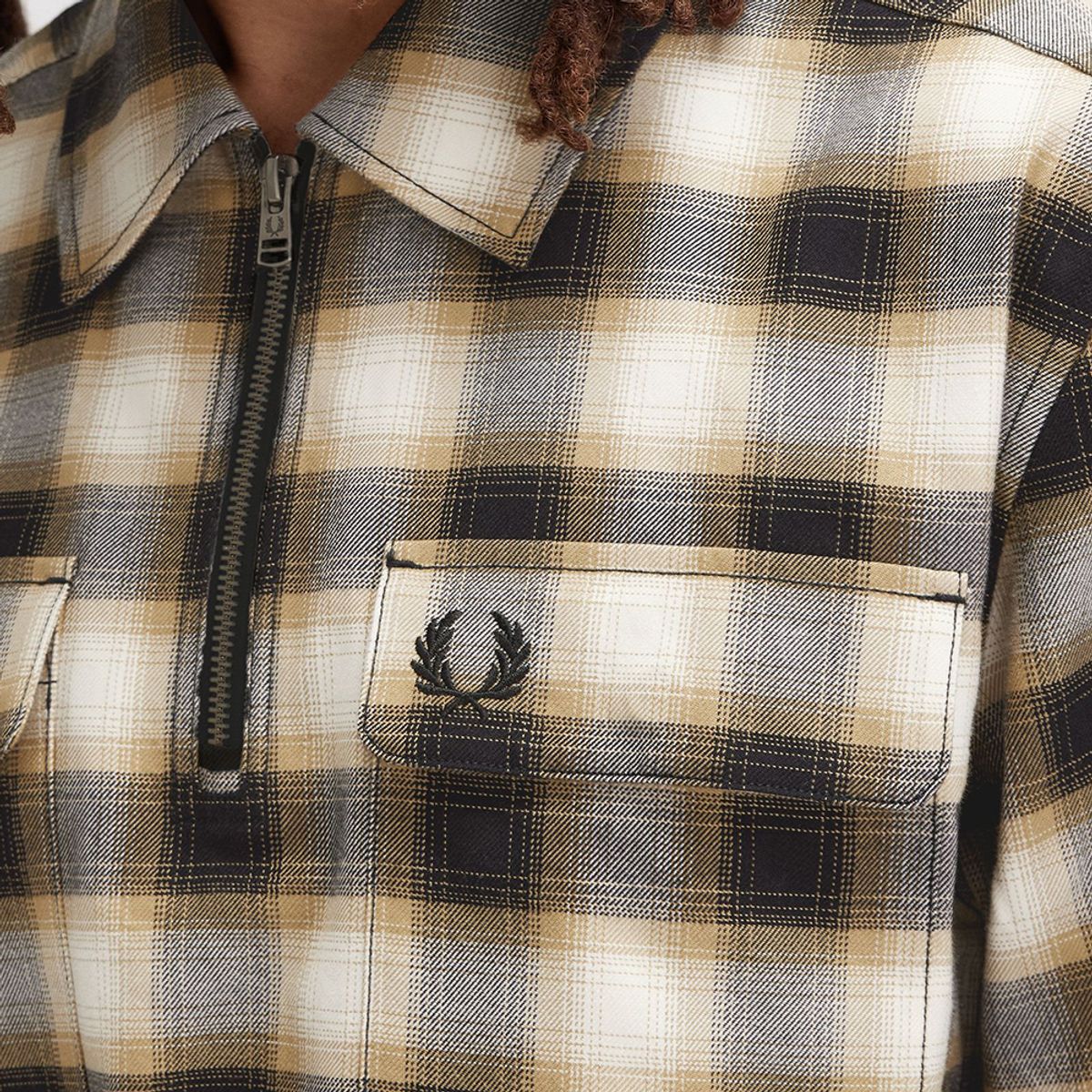 프레드페리(FRED PERRY) [Sport] 하프 집 체크 셔츠 - 에크루 AFPM2438513-560