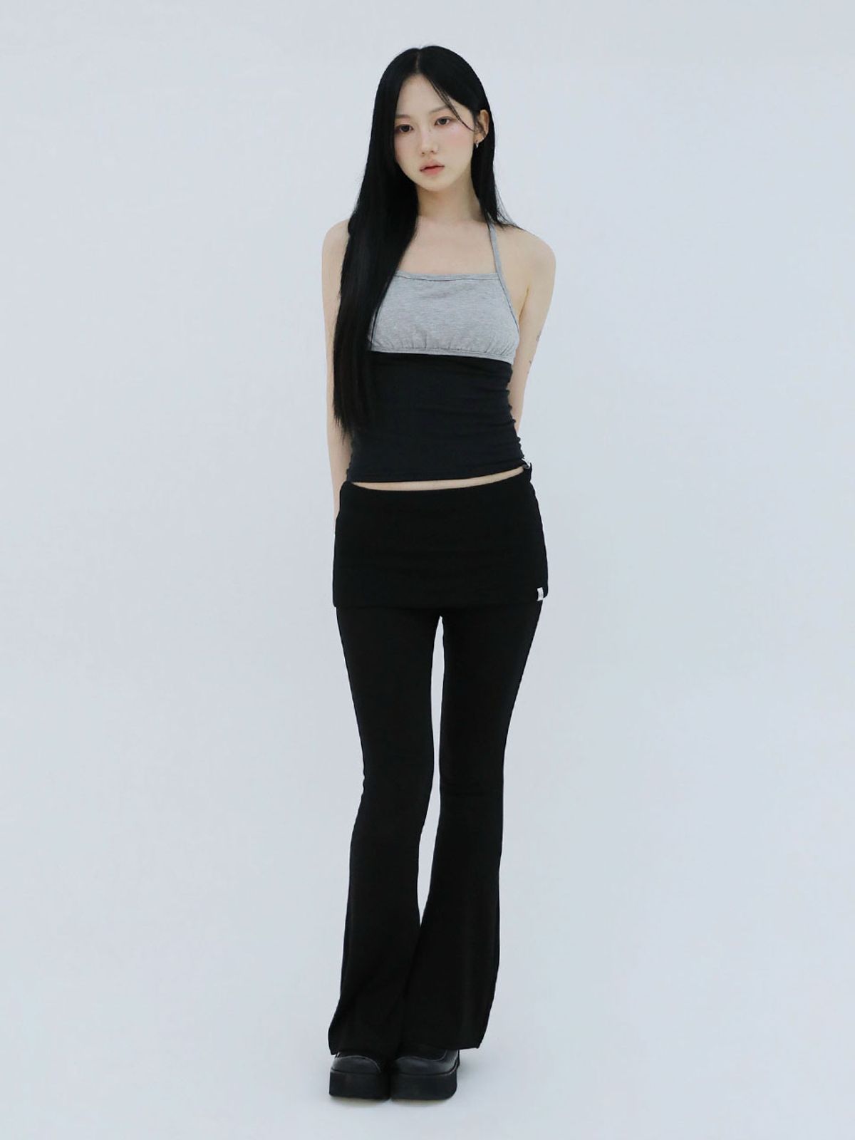 어글리쉐도우(UGLYSHADOW) 슬림 밴딩 부츠컷 팬츠(블랙)