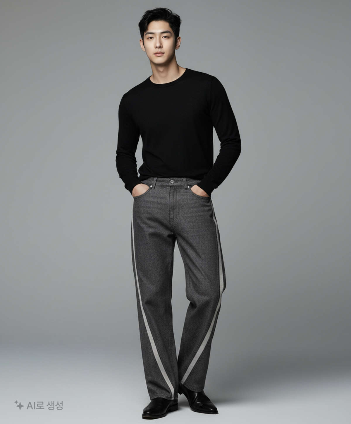 애드오프(ADDOFF) WAVE CURL LINE WIDE DENIM PANTS BLACK 50