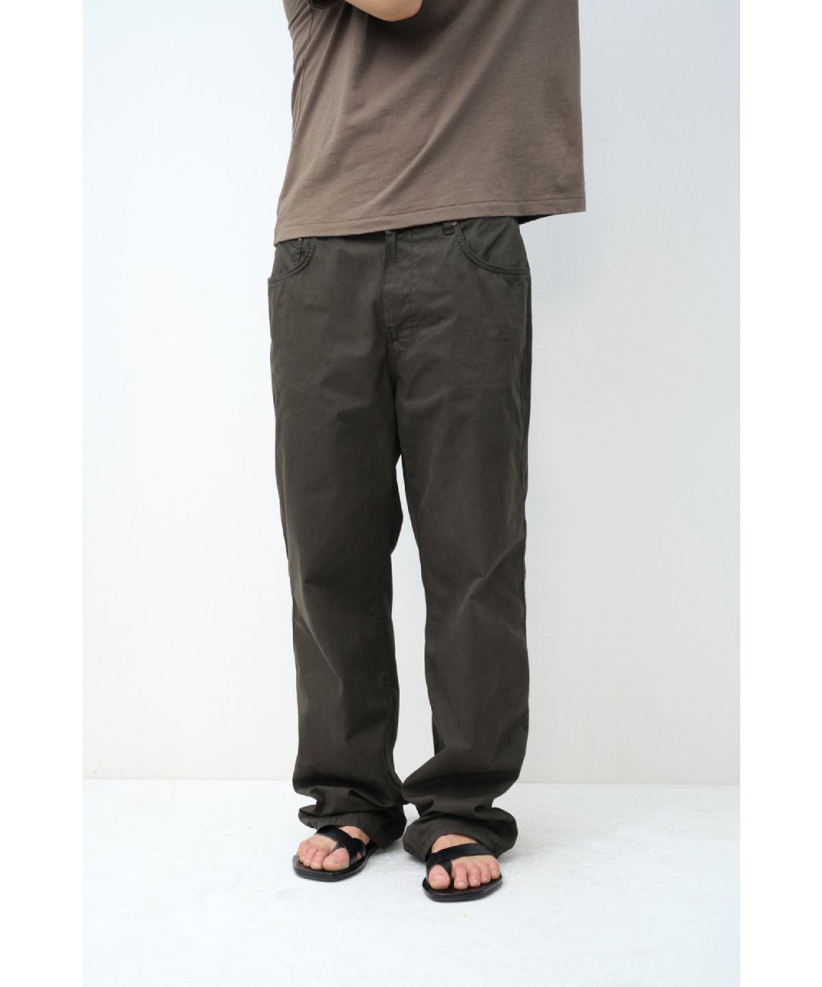 해칭룸(HATCHINGROOM) Shield Pants Herringbone Stripe Dyed Dark Khaki