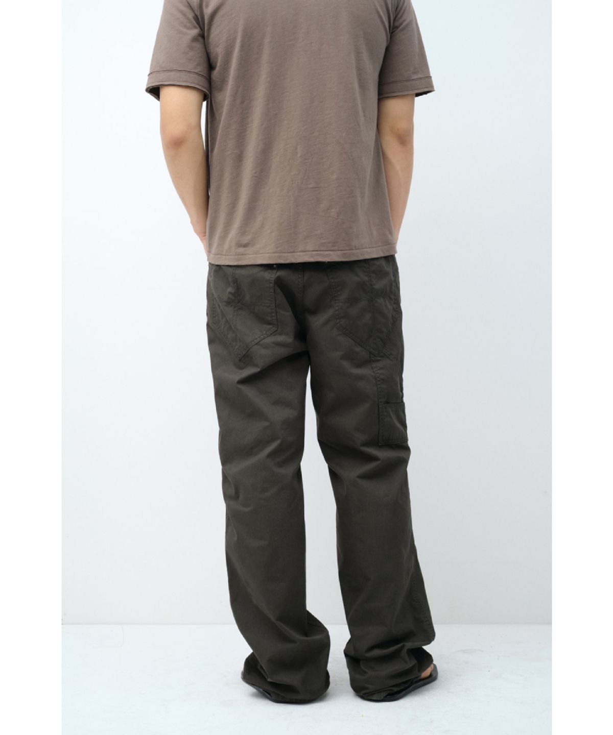 해칭룸(HATCHINGROOM) Shield Pants Herringbone Stripe Dyed Dark Khaki