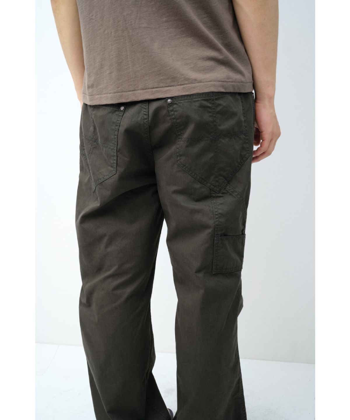 해칭룸(HATCHINGROOM) Shield Pants Herringbone Stripe Dyed Dark Khaki