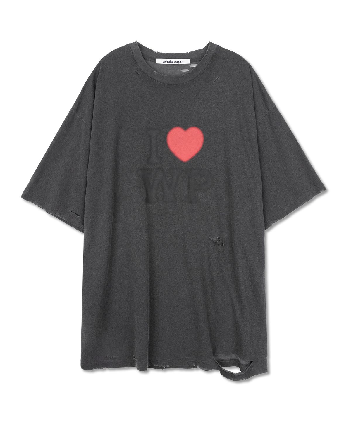 홀페이퍼(WHOLE PAPER) I LOVE WP 데미지 티셔츠 (챠콜)