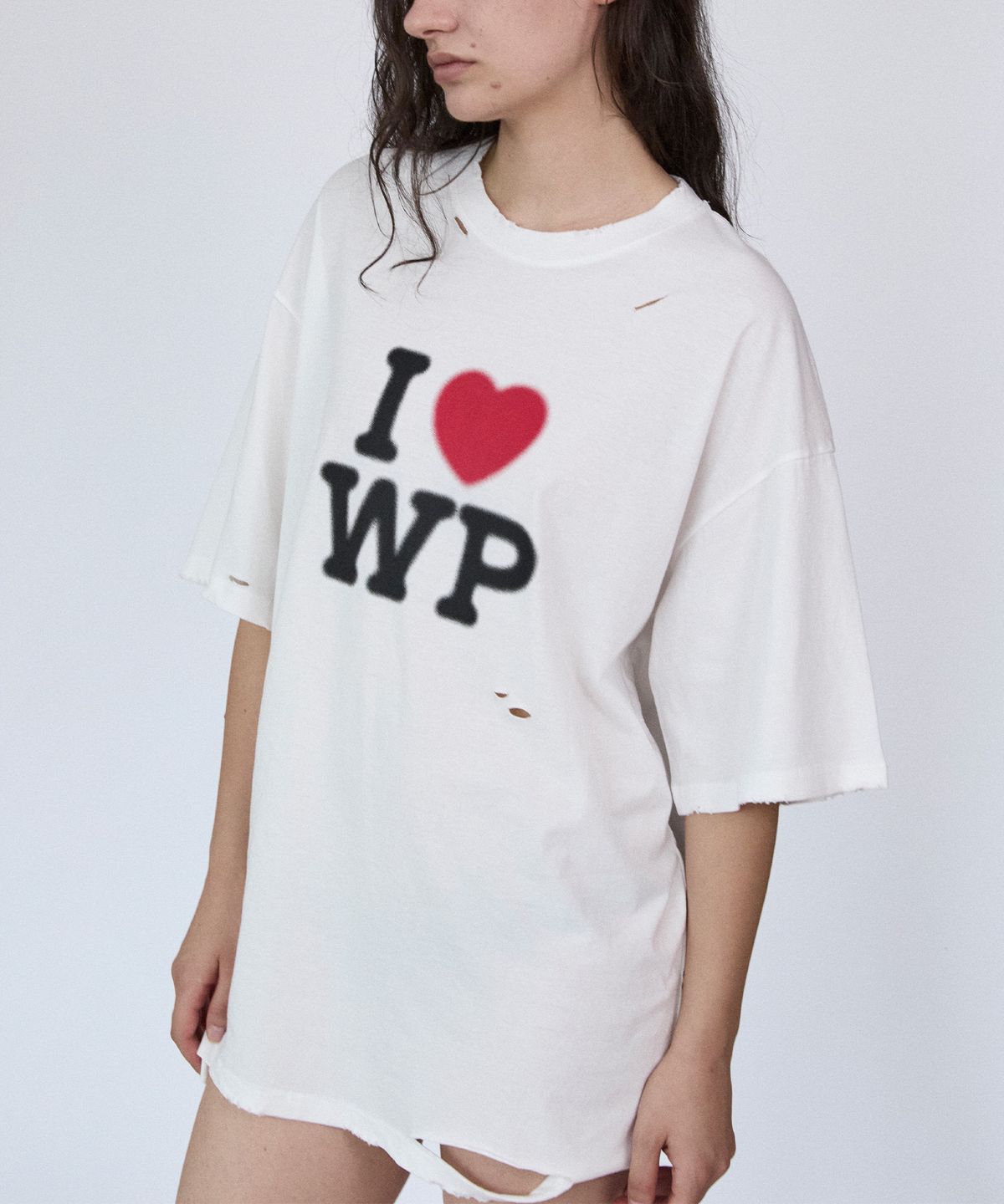 홀페이퍼(WHOLE PAPER) I LOVE WP 데미지 티셔츠 (오프화이트)