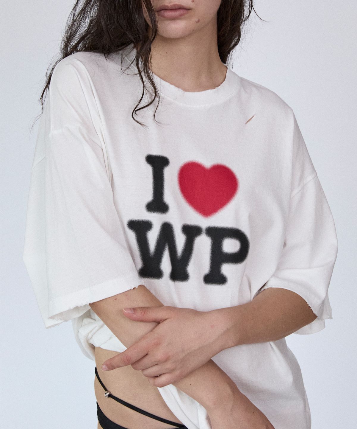 홀페이퍼(WHOLE PAPER) I LOVE WP 데미지 티셔츠 (오프화이트)