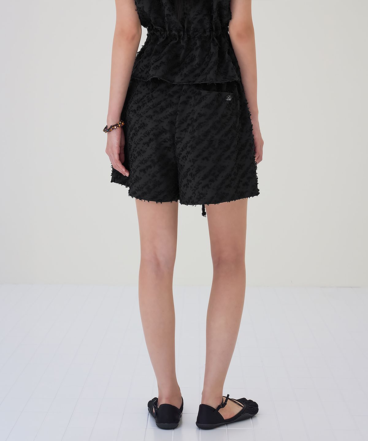 런던다다(LONDONDADA) Fringe Shorts Pants, BLACK