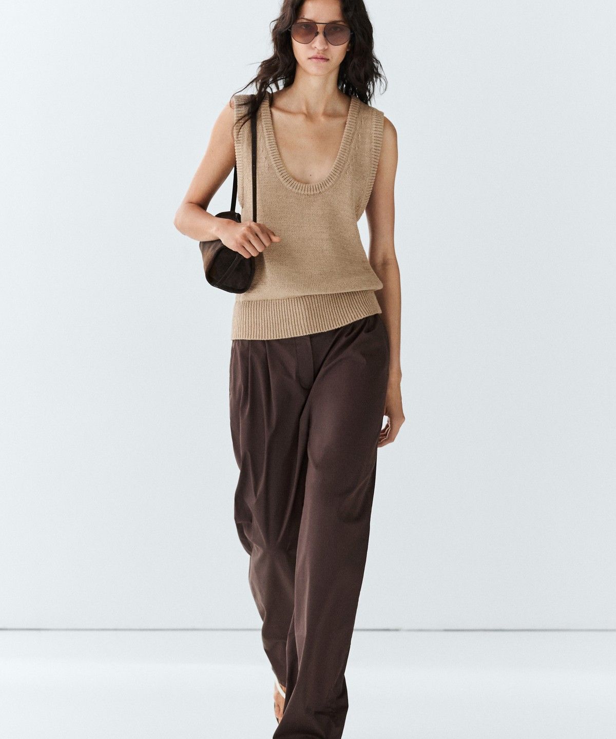마시모두띠(MASSIMO DUTTI) 코튼 포플린 혼방 턱 팬츠