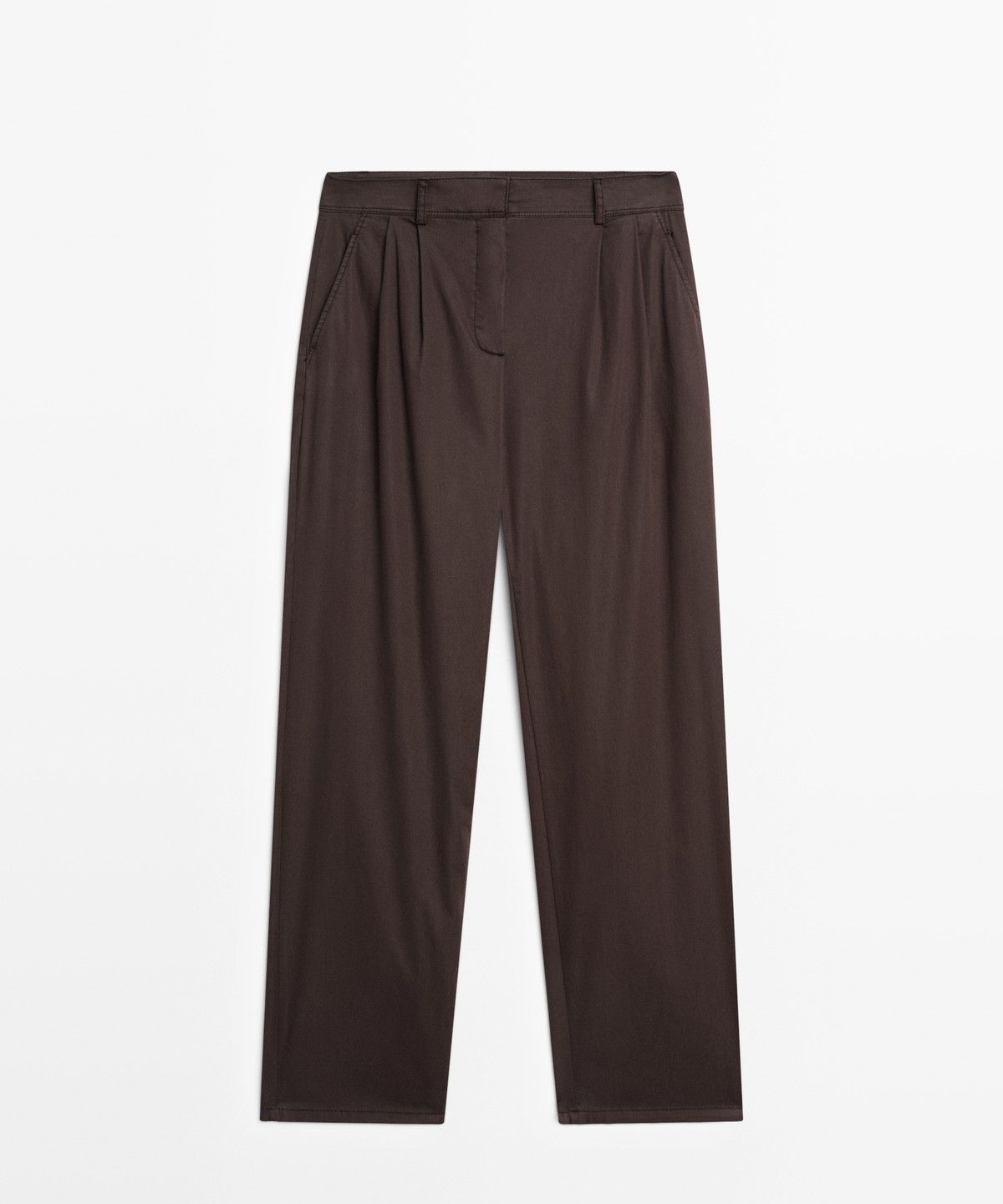 마시모두띠(MASSIMO DUTTI) 코튼 포플린 혼방 턱 팬츠