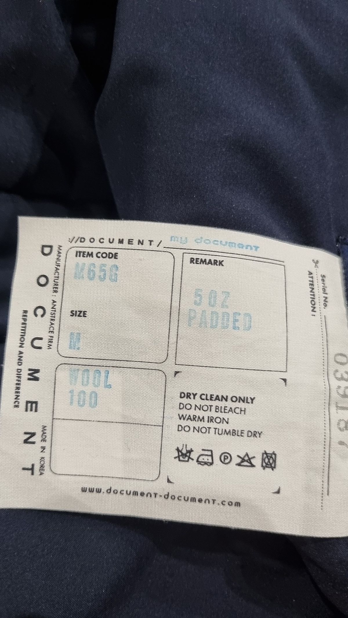 도큐먼트(DOCUMENT) 겨울 더블 코트 M