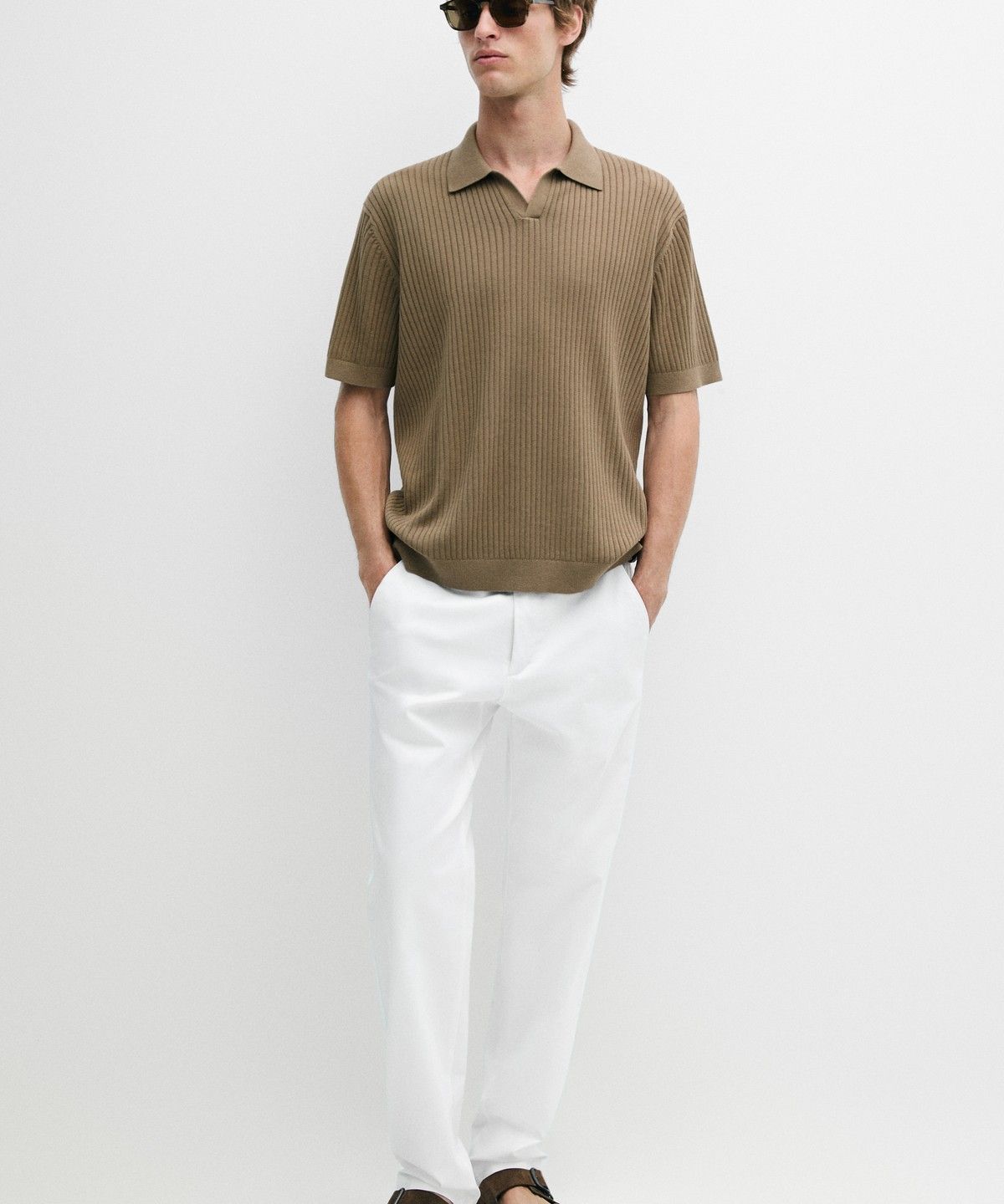 마시모두띠(MASSIMO DUTTI) 100% 코튼 골지 니트 폴로 셔츠