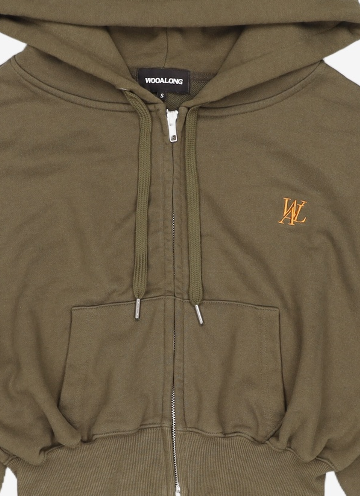 우알롱(WOOALONG) WAL signature crop hood zip-up - KHAKI S