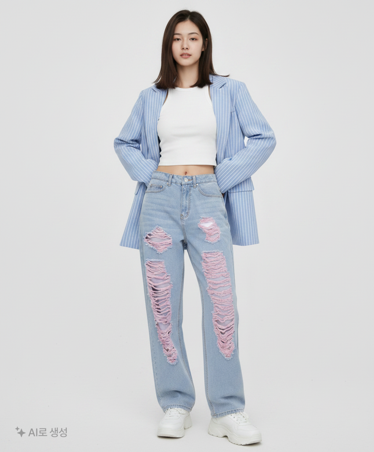 와이케이(WAIKEI) 컬러 디스트로이드 데님 팬츠 라이트블루 1