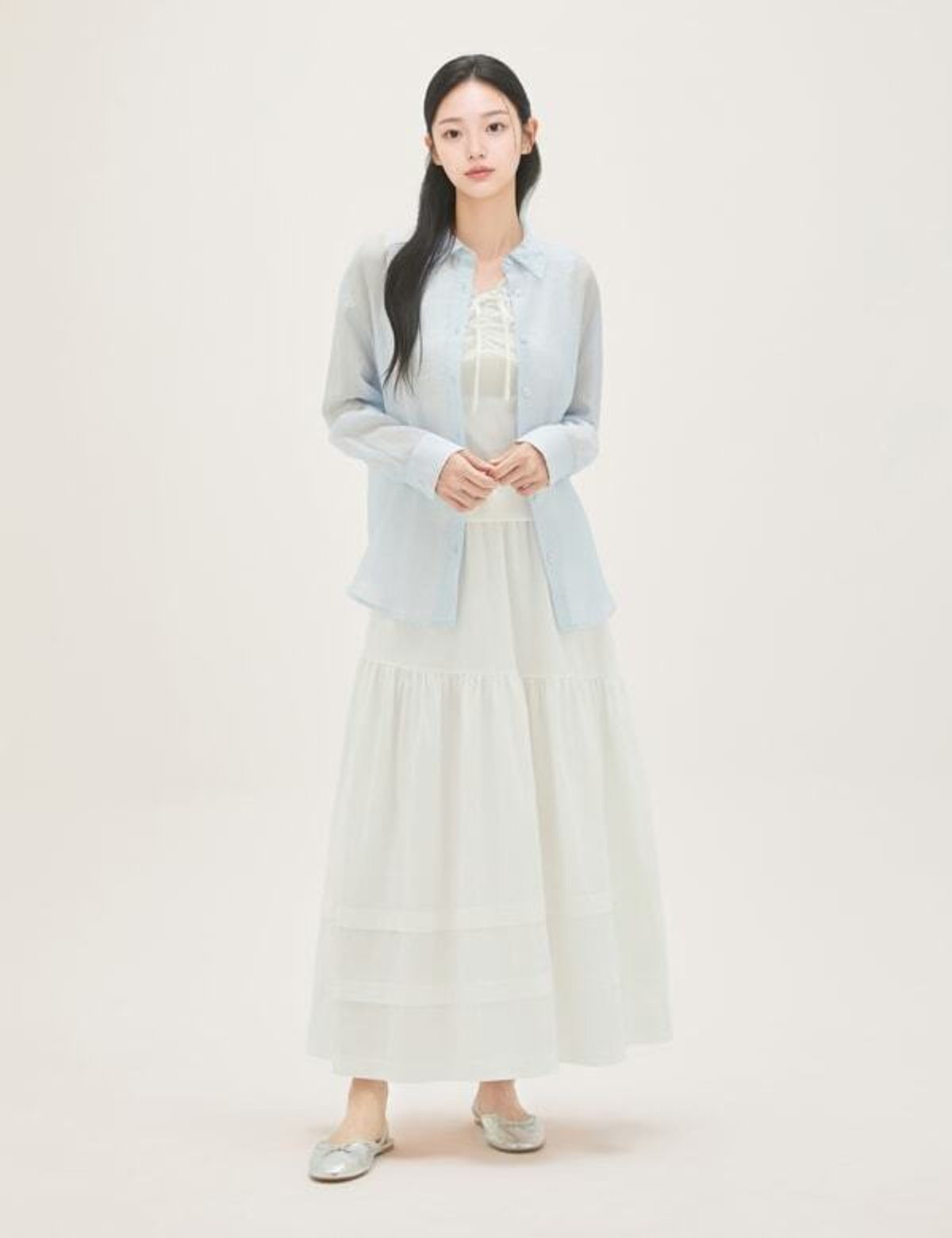 로엠(ROEM) 올데이 시스루 백리본 셔츠 RMYWG38R12