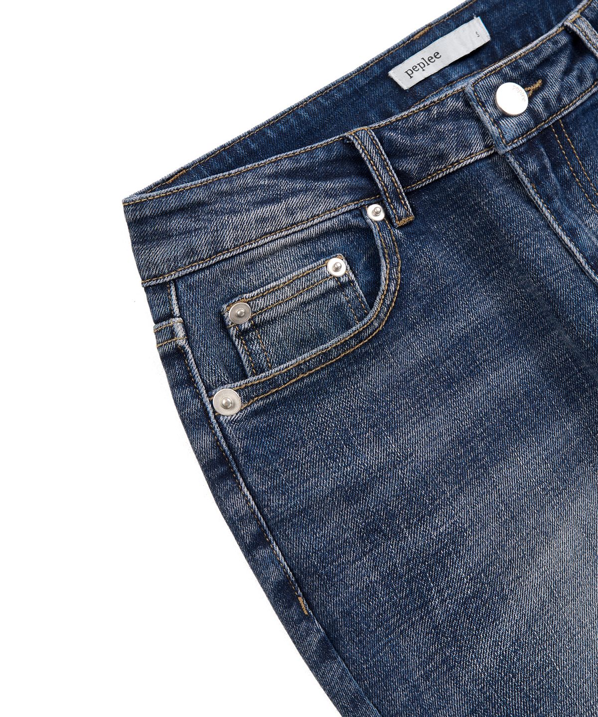 페플리(PEPLEE) Vintage Washed Boots Cut Denim Pants (Blue)
