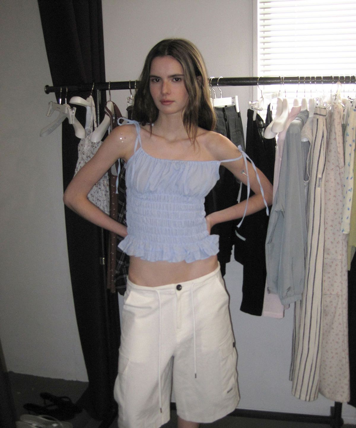 어패럴아카이브(APPAREL ARCHIVE) Marina gingham smocked top - Skyblue