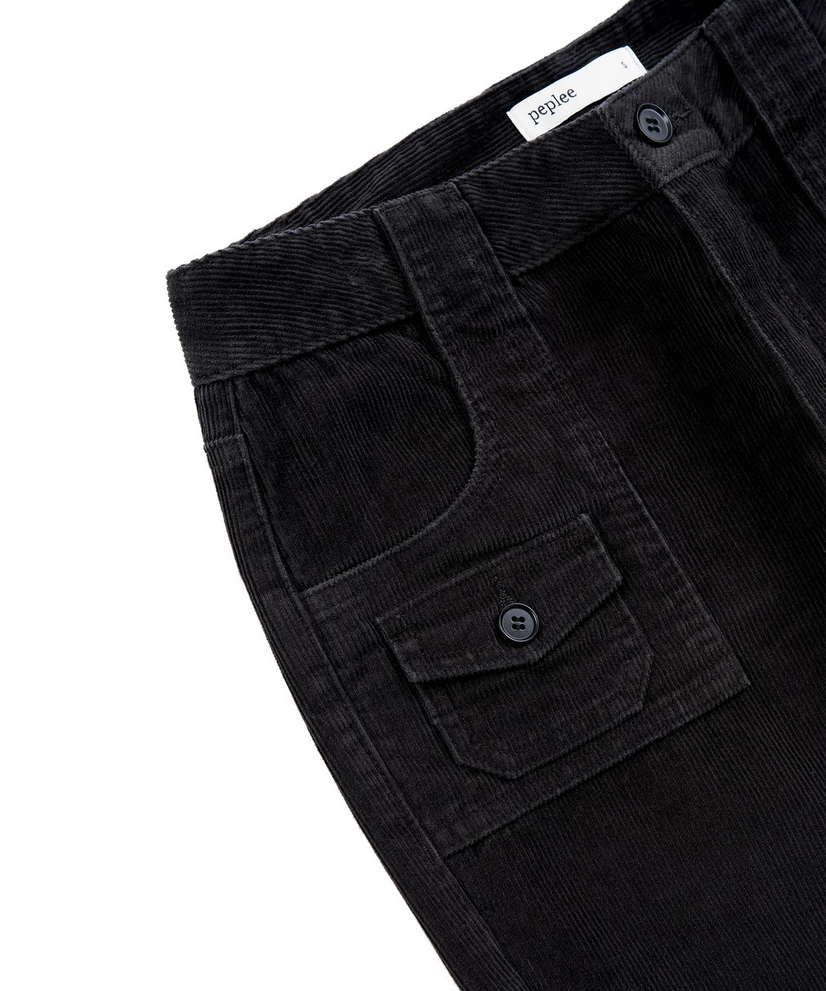 페플리(PEPLEE) Corduroy Mini Pocket Boots Cut Pants (Black)