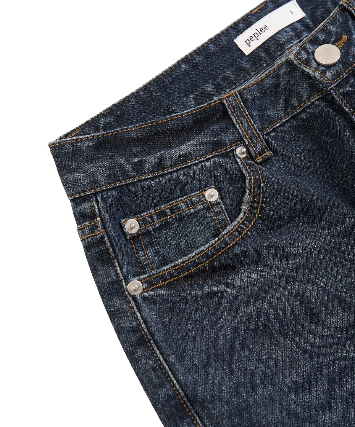 페플리(PEPLEE) Low Rise Straight Denim Pants (Deep Blue)